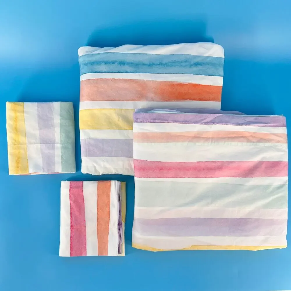 Pottery Barn Kids Kayla Rainbow Stripe Queen Sheet Set Four Pieces